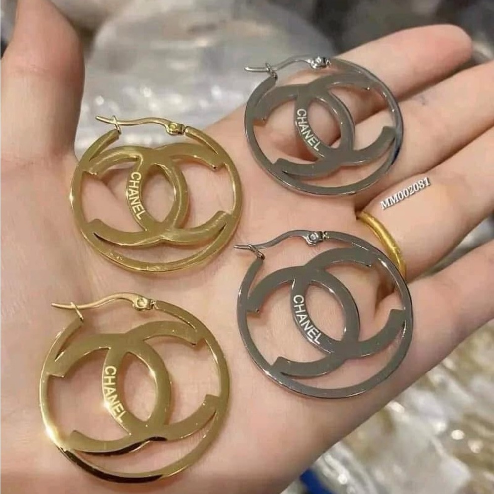 Stainless Steel Gold and Silver Logo Hoop Earrings